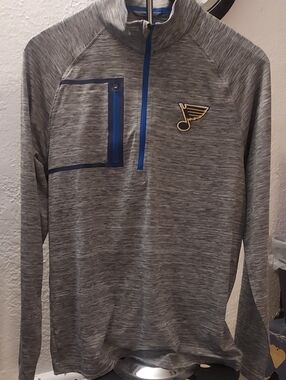 Men's Heather Gray Quarter-Zip Performance Pullover with Blue Trim